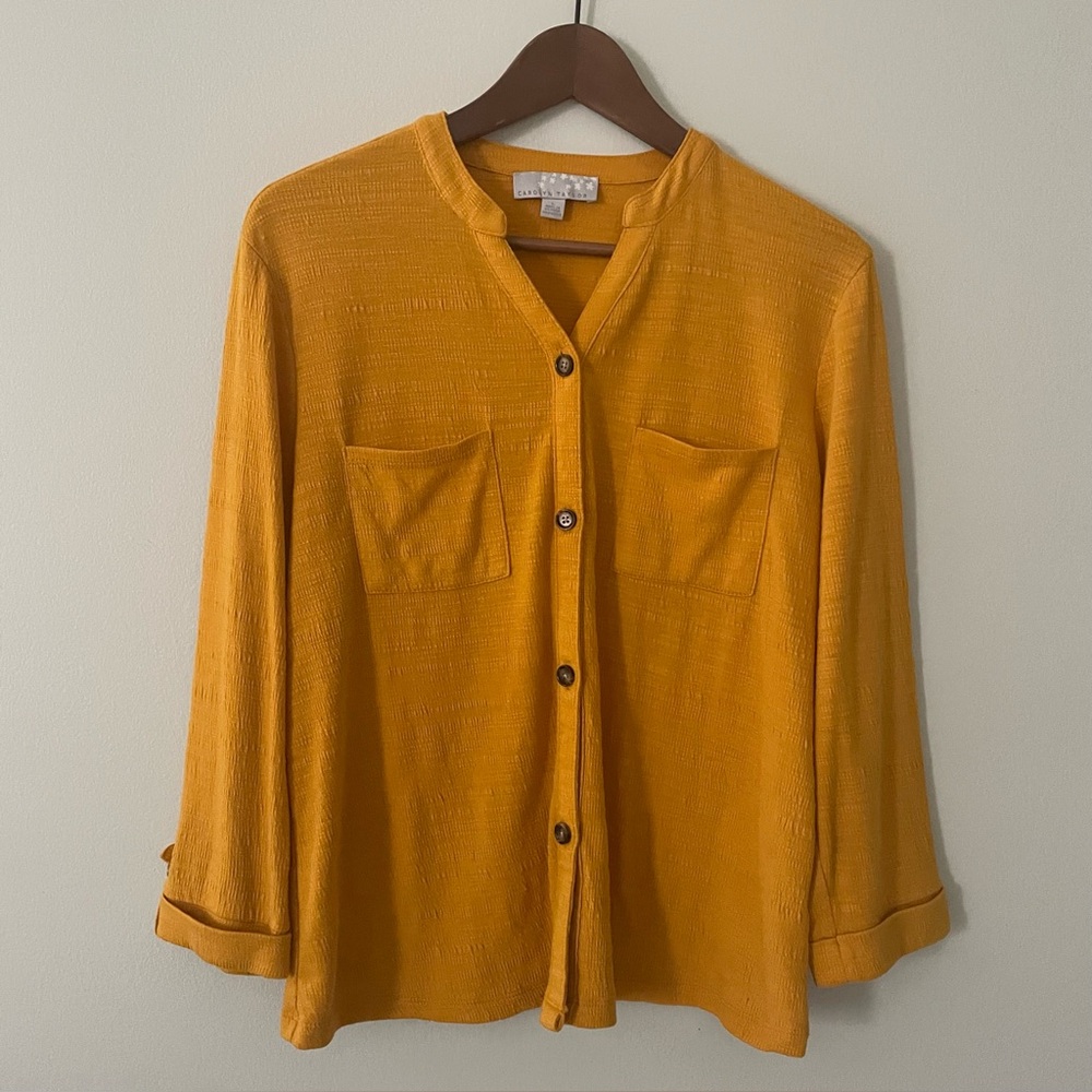 Carolyn Taylor Mustard/Golden Textured Soft Button-Up Shirt Blouse Top Women’s L